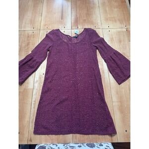 American‎ Eagle Outfitters Crochet Bell Sleeve Mini Dress Plum Purple M